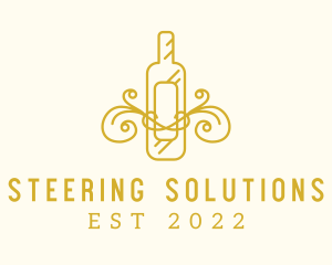 Golden Ornamental Wine Bottle logo design