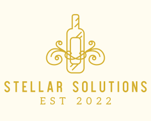 Golden Ornamental Wine Bottle logo design