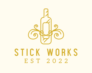 Golden Ornamental Wine Bottle logo design