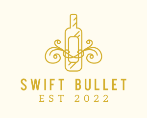 Golden Ornamental Wine Bottle logo design