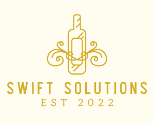 Golden Ornamental Wine Bottle logo design