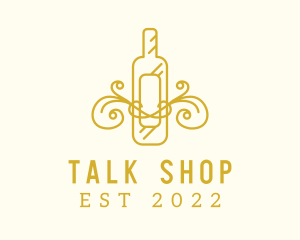 Golden Ornamental Wine Bottle logo design