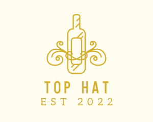 Golden Ornamental Wine Bottle logo design