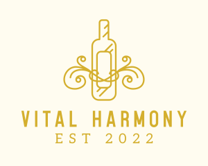 Golden Ornamental Wine Bottle logo design