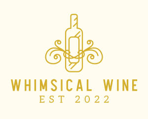 Golden Ornamental Wine Bottle logo design