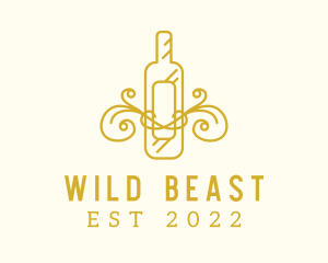 Golden Ornamental Wine Bottle logo design