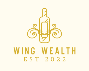 Golden Ornamental Wine Bottle logo design