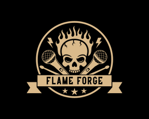 Flame Skull Microphone logo design