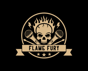 Flame Skull Microphone logo design