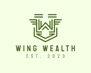 Letter W Wings Shield Outline logo design