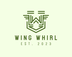 Letter W Wings Shield Outline logo design