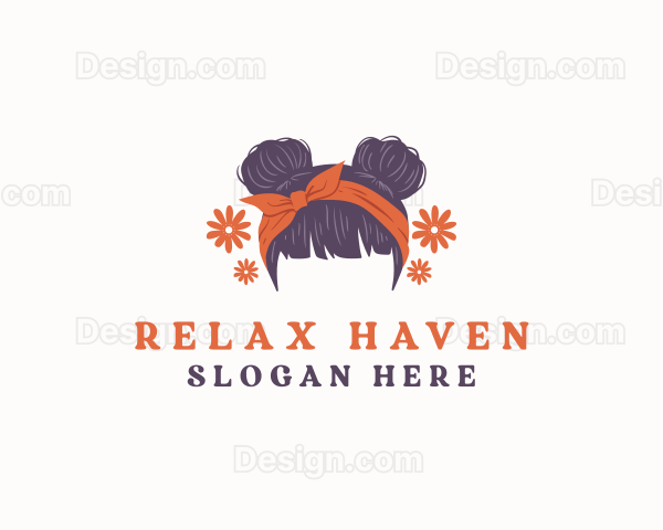 Floral Woman Hair Ribbon Logo
