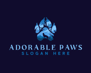 Howling Wolf Paw Print logo design