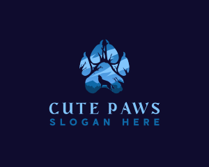 Howling Wolf Paw Print logo design