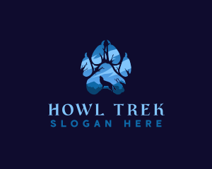 Howling Wolf Paw Print logo