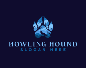 Howling Wolf Paw Print logo design