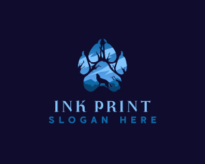 Howling Wolf Paw Print logo design