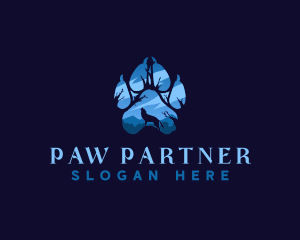 Howling Wolf Paw Print logo design