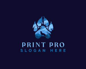 Howling Wolf Paw Print logo design