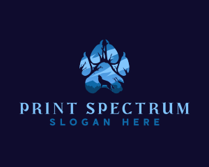 Howling Wolf Paw Print logo design