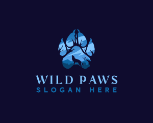 Howling Wolf Paw Print logo design