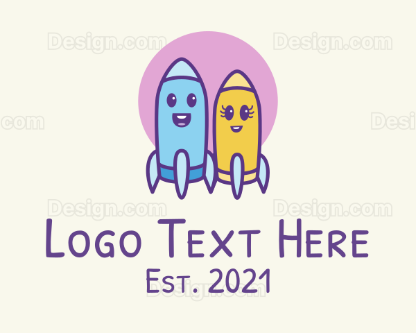 Cartoon Kid Rocket Ship Logo