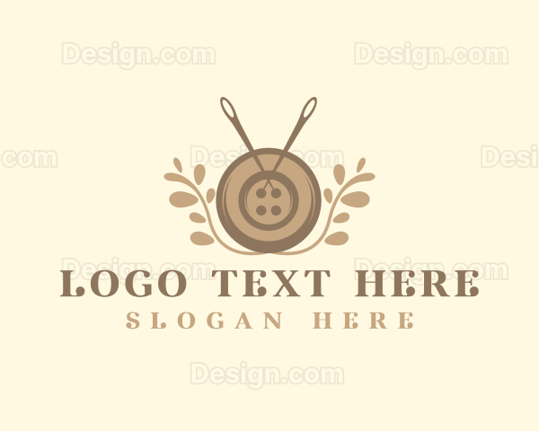 Sewing Button Needle Plant Logo