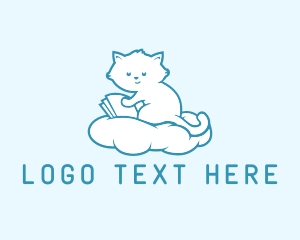 Cloud Cat Kitten Reading logo design