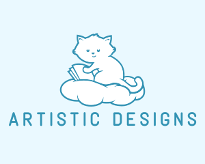 Cloud Cat Kitten Reading logo design