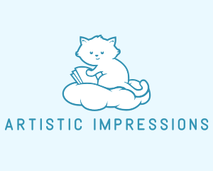 Cloud Cat Kitten Reading logo design