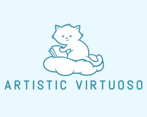 Cloud Cat Kitten Reading logo design