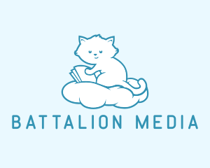 Cloud Cat Kitten Reading logo design