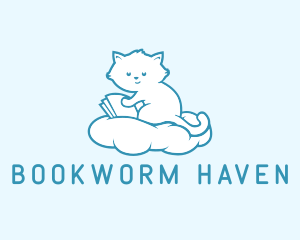 Cloud Cat Kitten Reading logo design