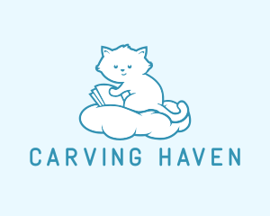 Cloud Cat Kitten Reading logo design