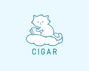 Cloud Cat Kitten Reading logo design