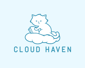 Cloud Cat Kitten Reading logo design