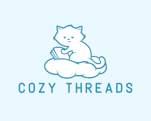 Cloud Cat Kitten Reading logo design