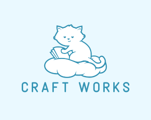 Cloud Cat Kitten Reading logo design