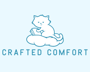 Cloud Cat Kitten Reading logo design