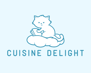 Cloud Cat Kitten Reading logo design