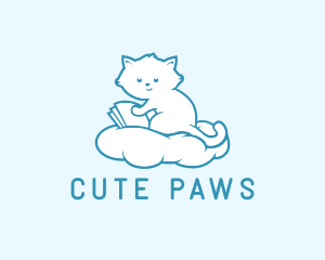 Cloud Cat Kitten Reading logo design