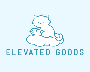 Cloud Cat Kitten Reading logo design