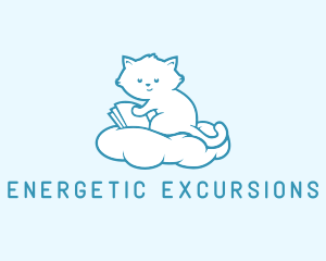 Cloud Cat Kitten Reading logo design