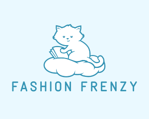 Cloud Cat Kitten Reading logo design