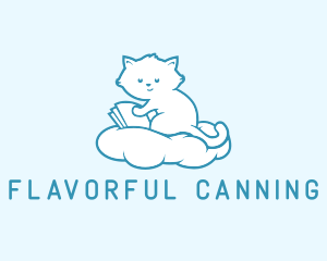 Cloud Cat Kitten Reading logo design