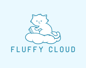 Cloud Cat Kitten Reading logo design