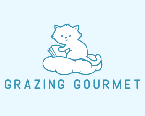 Cloud Cat Kitten Reading logo design