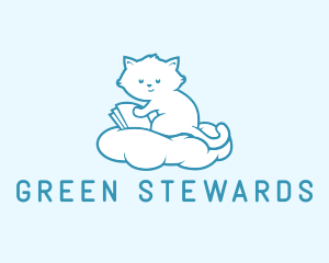 Cloud Cat Kitten Reading logo design