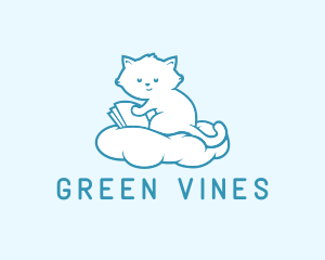 Cloud Cat Kitten Reading logo design