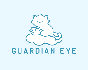 Cloud Cat Kitten Reading logo design